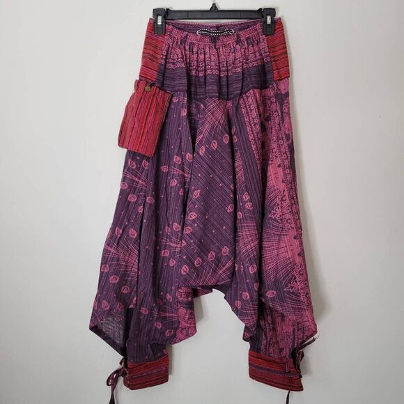 Karma Nepal Crafts Purple Pink Boho Harem Pants Festival Tribal Wrap Hem NWT - Picture 6 of 11